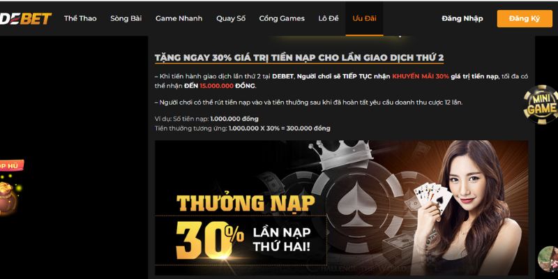 Lần nạp thứ 2 khuyến mãi tiếp 30%